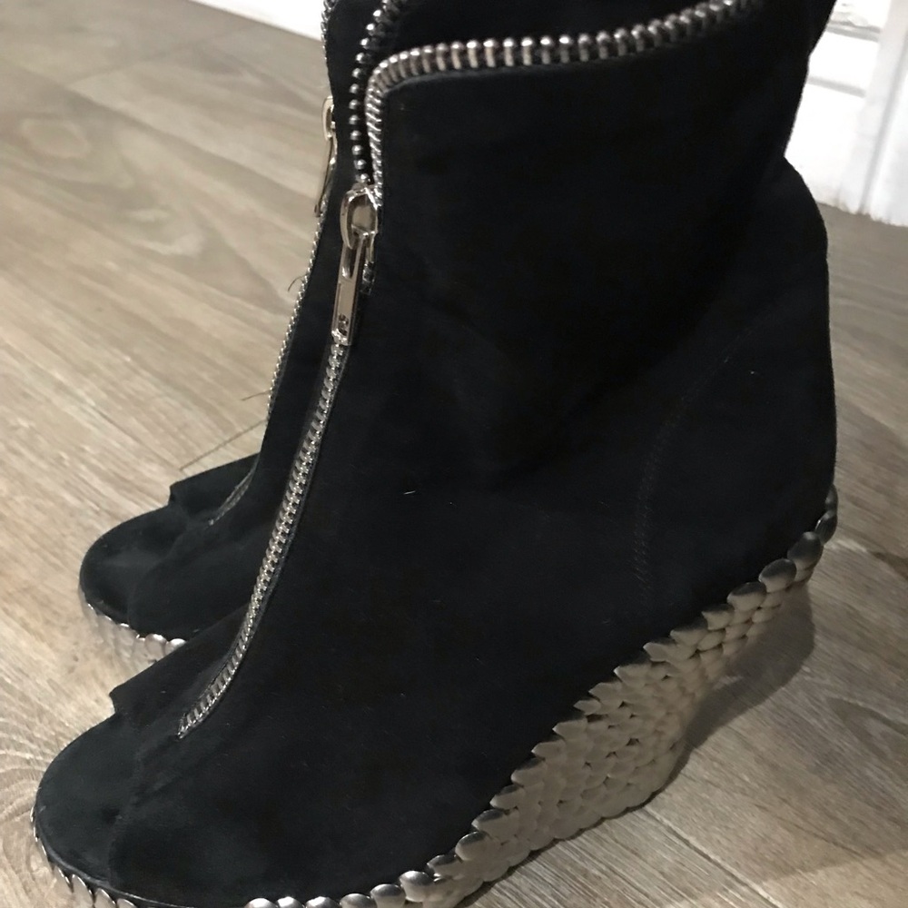 Jeffrey Campbell Black and Silver Wedge Ankle Boots